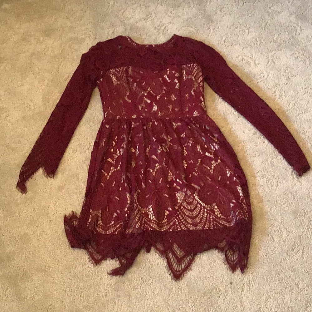 Love, Fire Maroon Lacey Dress